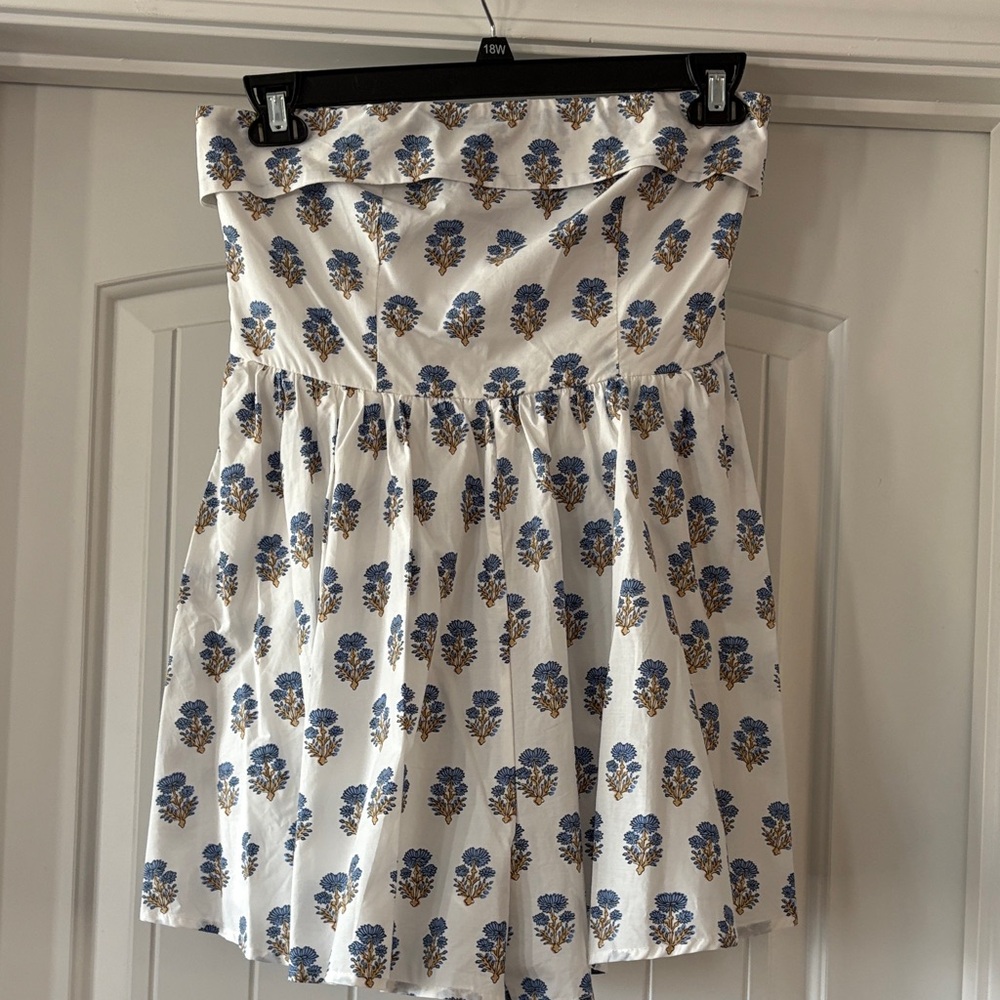 Floral A-Line Romper in White and Blue